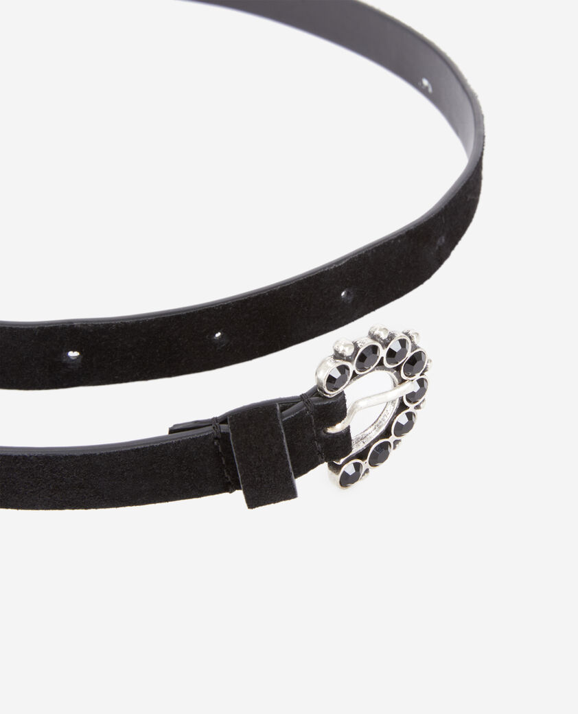 The Kooples WOMEN null black leather belt with rhinestone buckle