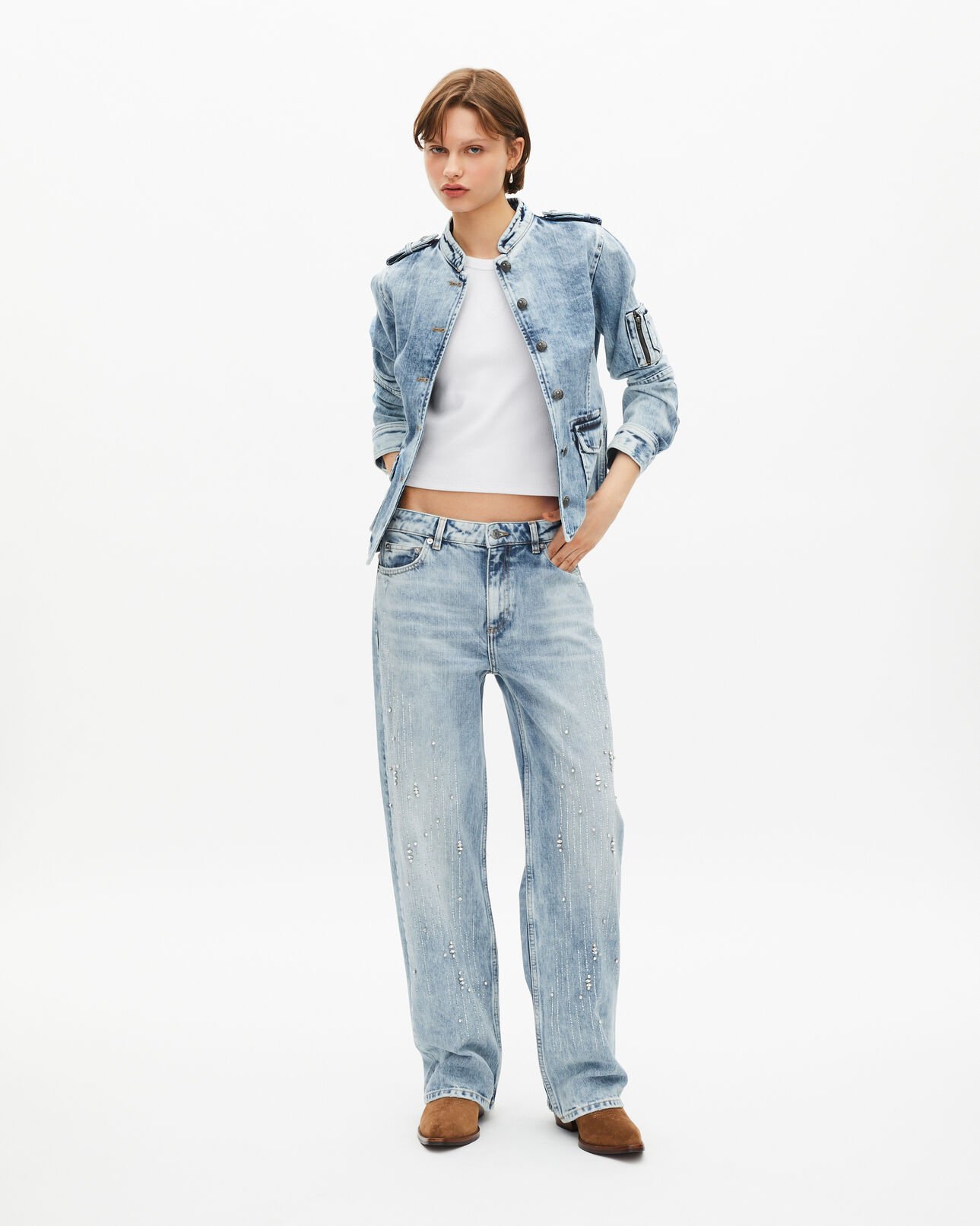 The Kooples F BABY BLUE officer-style jacket in denim