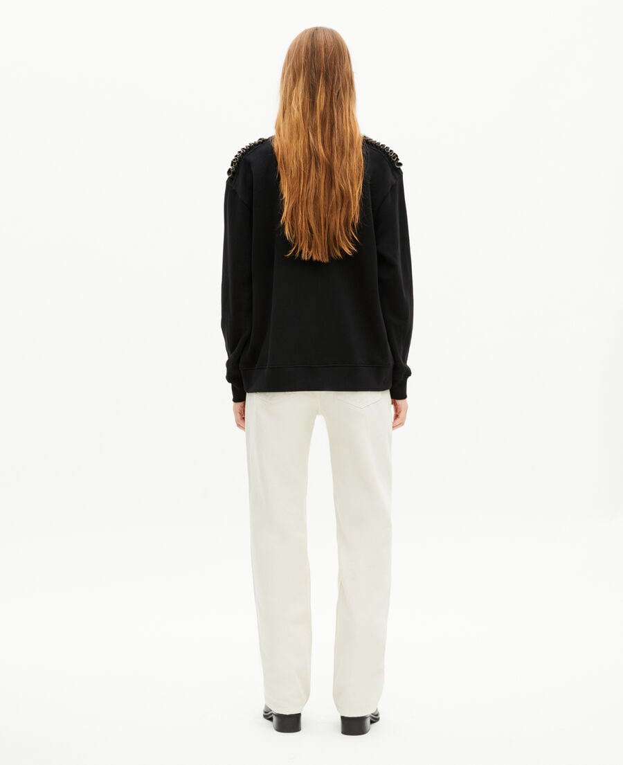 The Kooples FEMME BLACK WASHED sweatshirt avec cha&icirc;nes noir