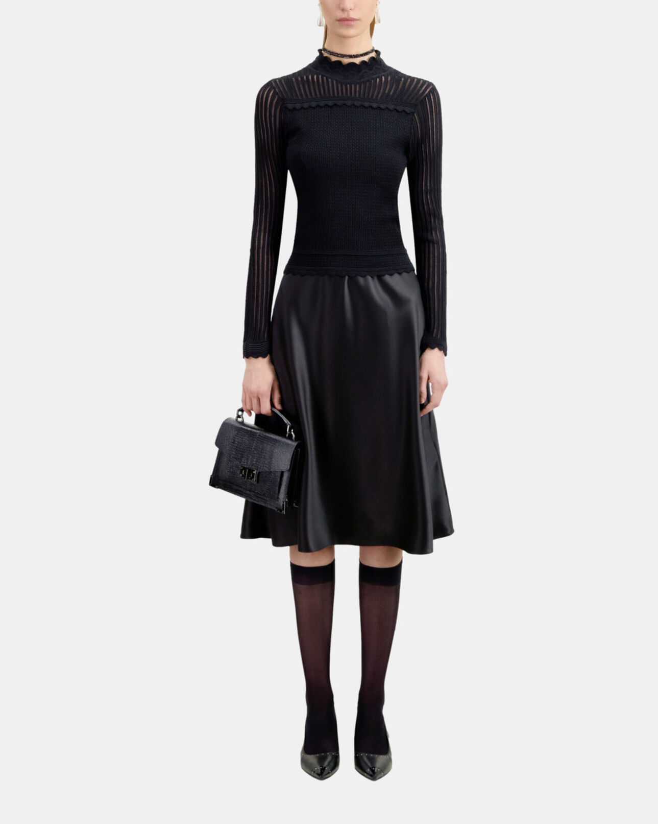 The Kooples WOMEN BLACK cropped black openwork mesh sweater