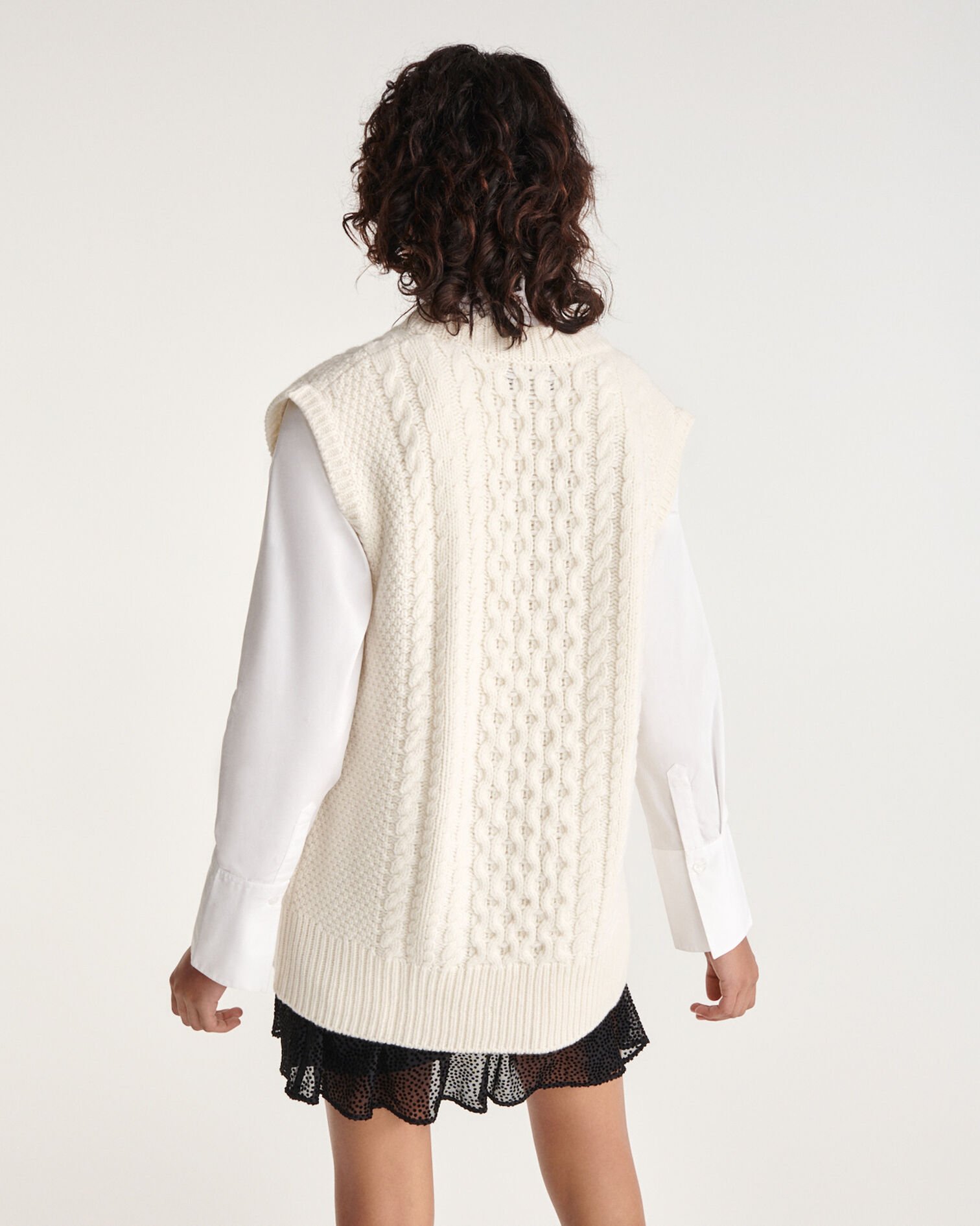 Pull laine blanc sans manches à col V, OFF WHITE, hi-res image number null