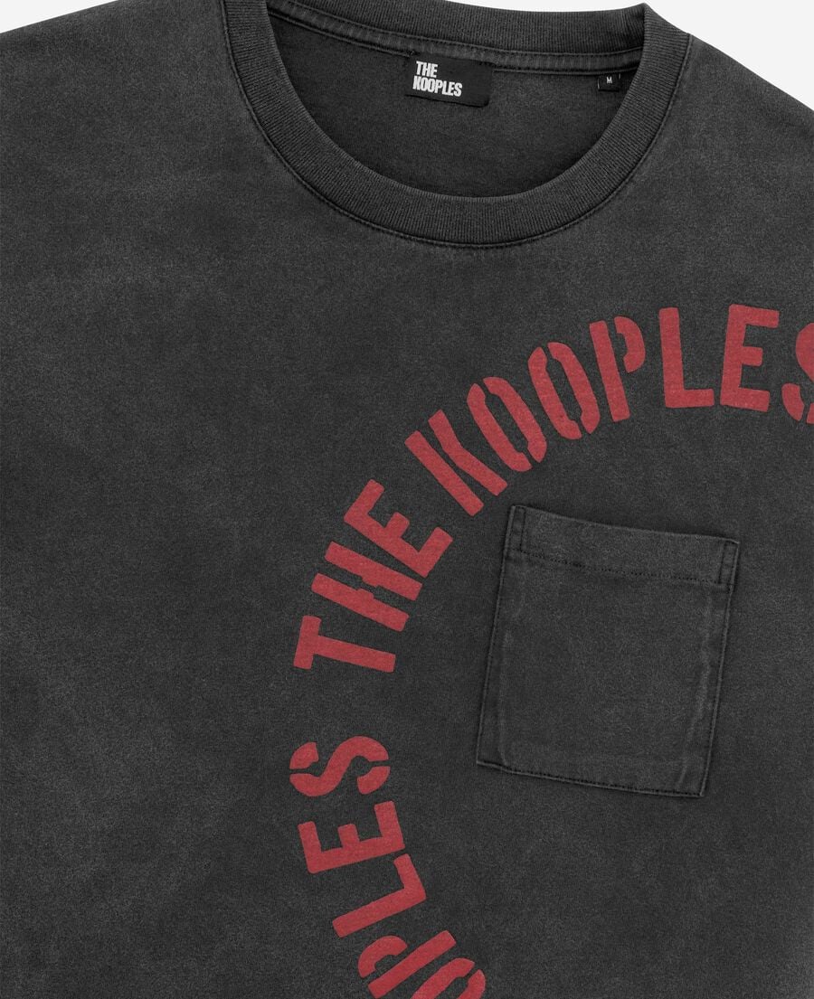The Kooples MEN BLACK WASHED t-shirt with grey screen print