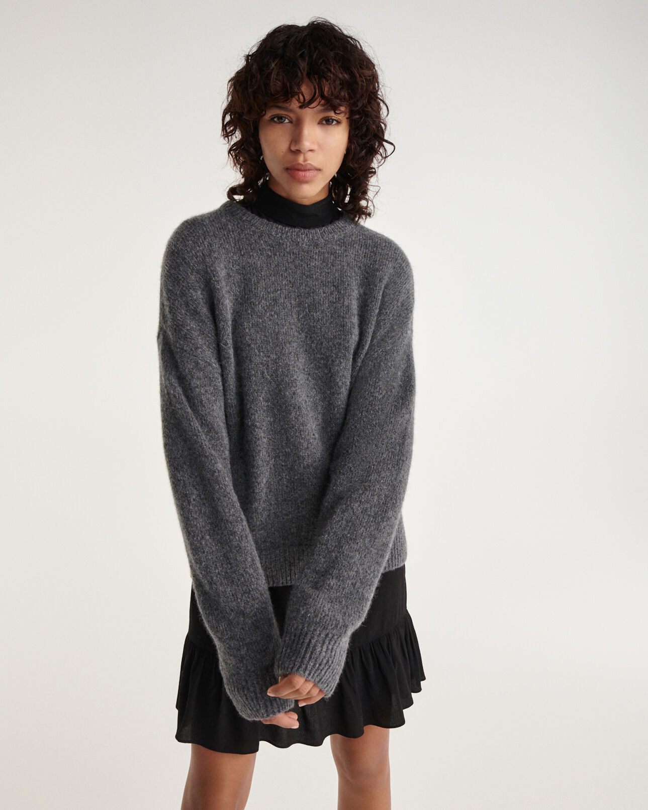 The Kooples WOMEN DARK GREY loose-fit alpaca wool dark gray sweater