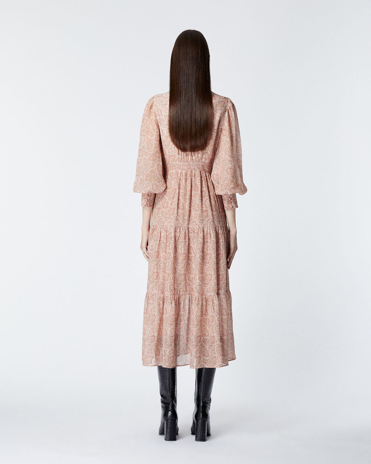 The Kooples WOMEN PINK long printed dress with pink paisley motif
