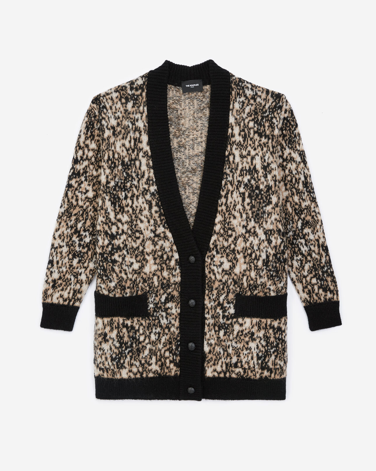 The Kooples DAMEN WHITE + BLACK PRINT strickjacke leopardenprint lang