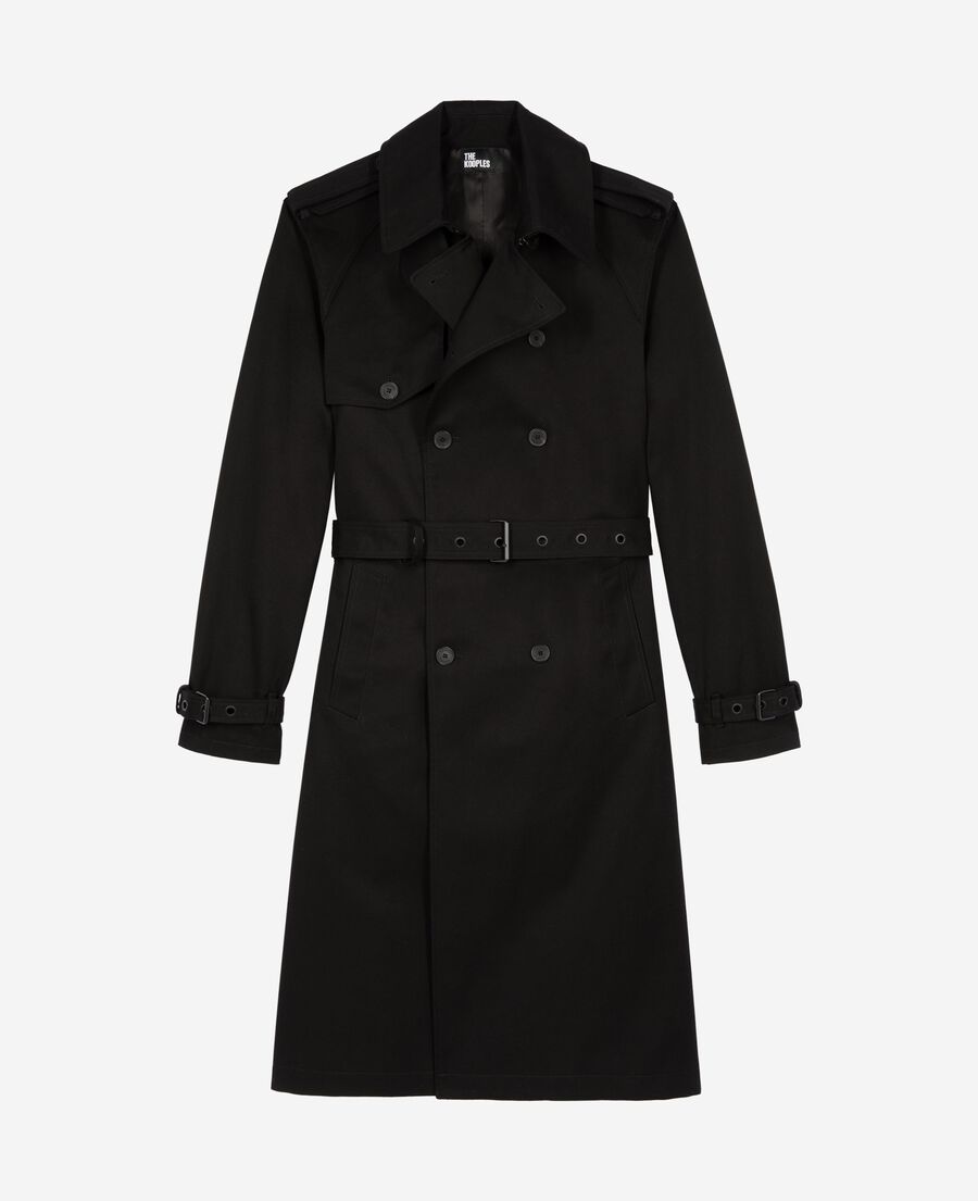 The Kooples MEN BLACK straight cut trench coat in black cotton