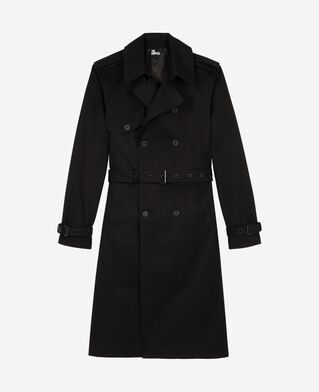 The Kooples MEN BLACK straight cut trench coat in black cotton