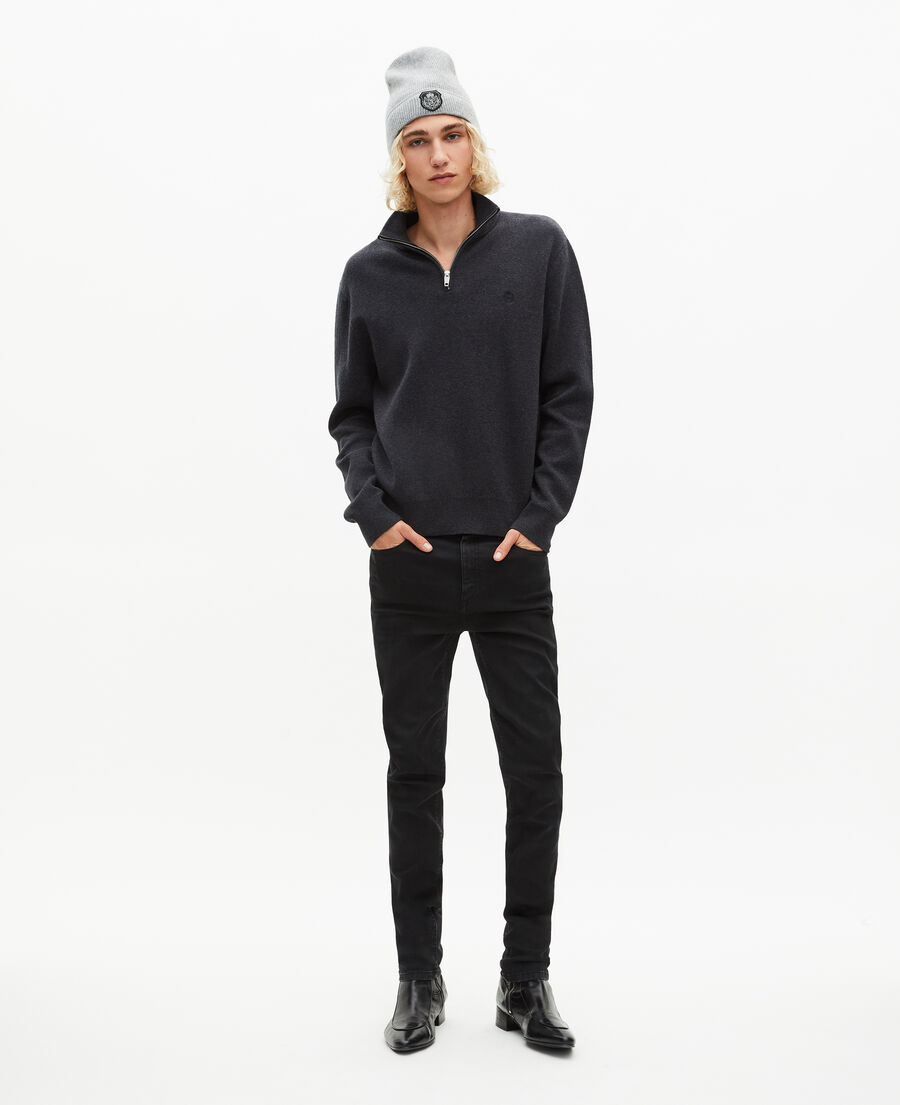 The Kooples HOMME DARK GREY MELANGE pull col camionneur double face gris
