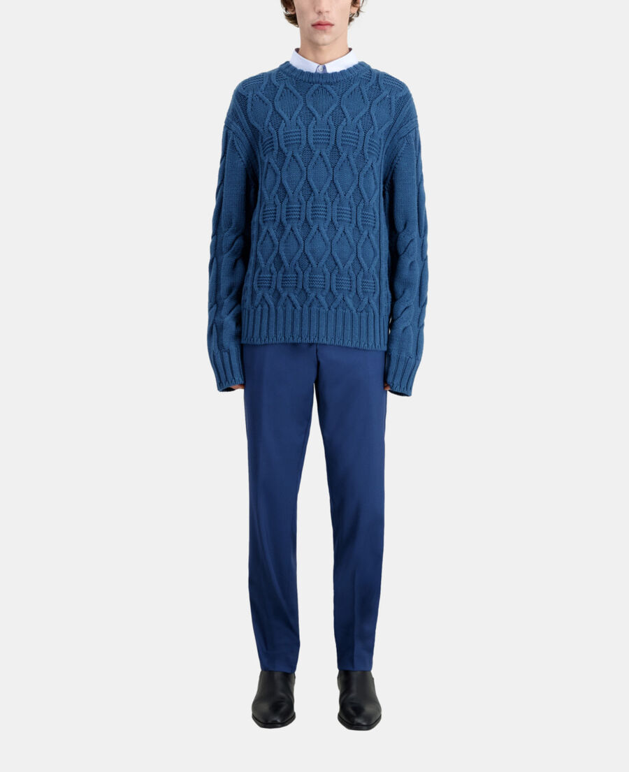 blue cable wool sweater