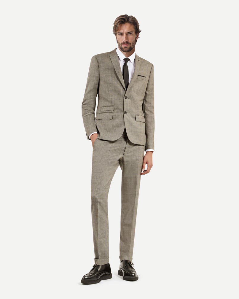 The Kooples MEN BEIGE MELANGE prince of wales beige wool suit jacket