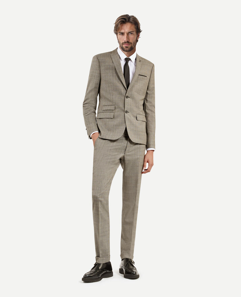 The Kooples MEN BEIGE MELANGE prince of wales beige wool suit jacket