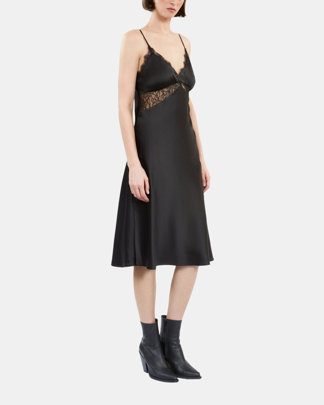 The Kooples WOMEN BLACK short black silk slip dress