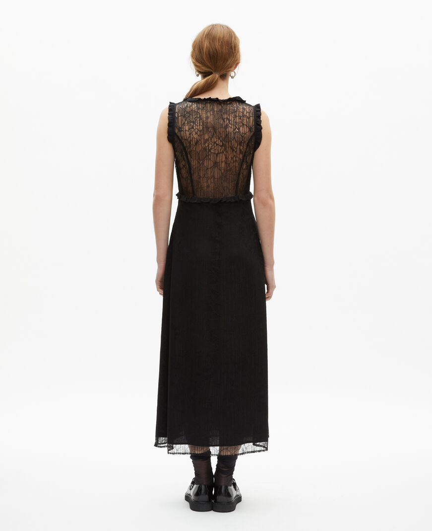 The Kooples DAMEN BLACK langes kleid mit schwarzer spitze