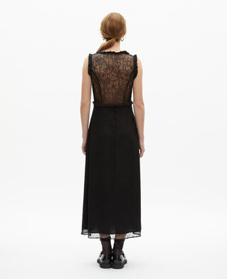 The Kooples DAMEN BLACK langes kleid mit schwarzer spitze