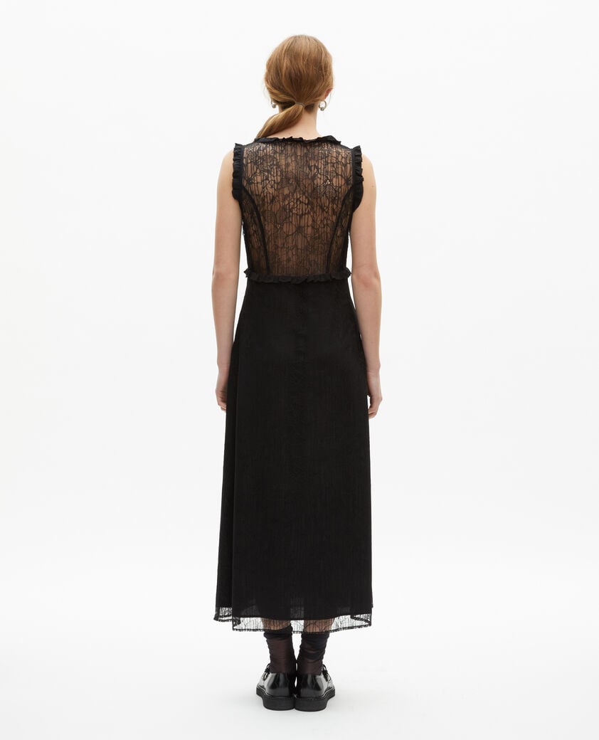 The Kooples FEMME BLACK robe longue avec dos en dentelle noire