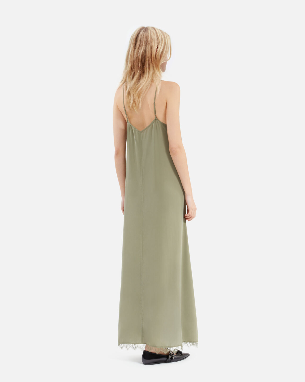 The Kooples WOMEN OLIVE KAKI khaki silk long babydoll dress