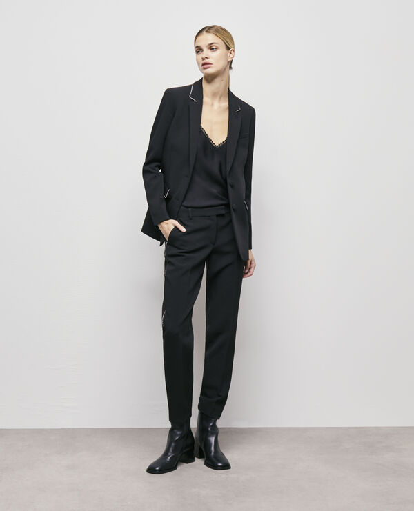 black suit jacket with rhinestone details