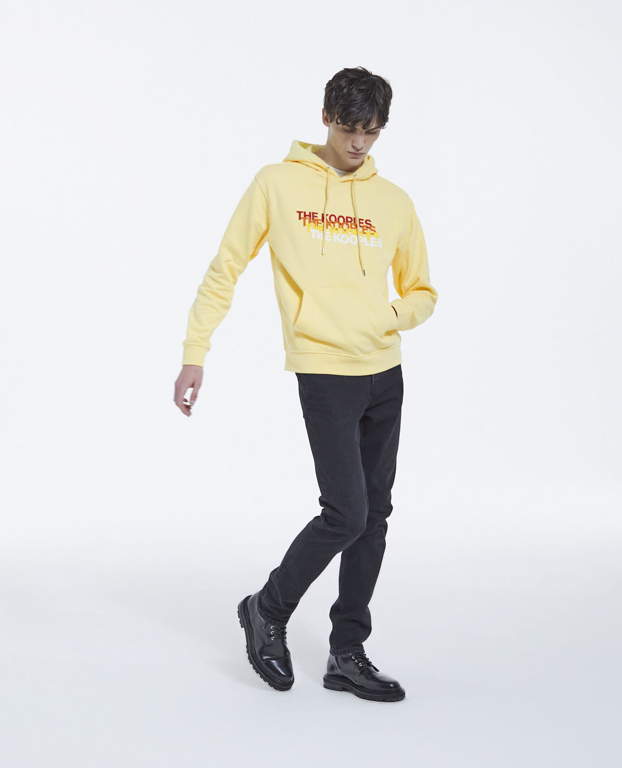Yellow hoodie with The Kooples print, YELLOW, hi-res image number null