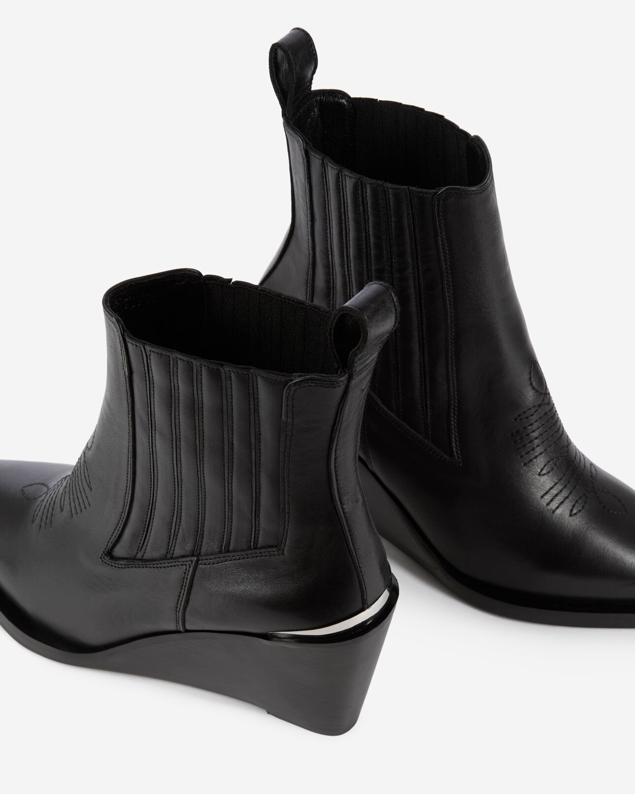 The Kooples WOMEN BLACK western ankle boots in black leather