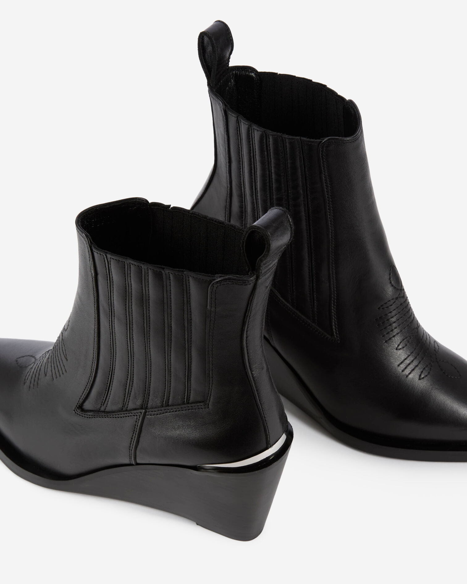 Western ankle boots in black leather, BLACK, hi-res image number null