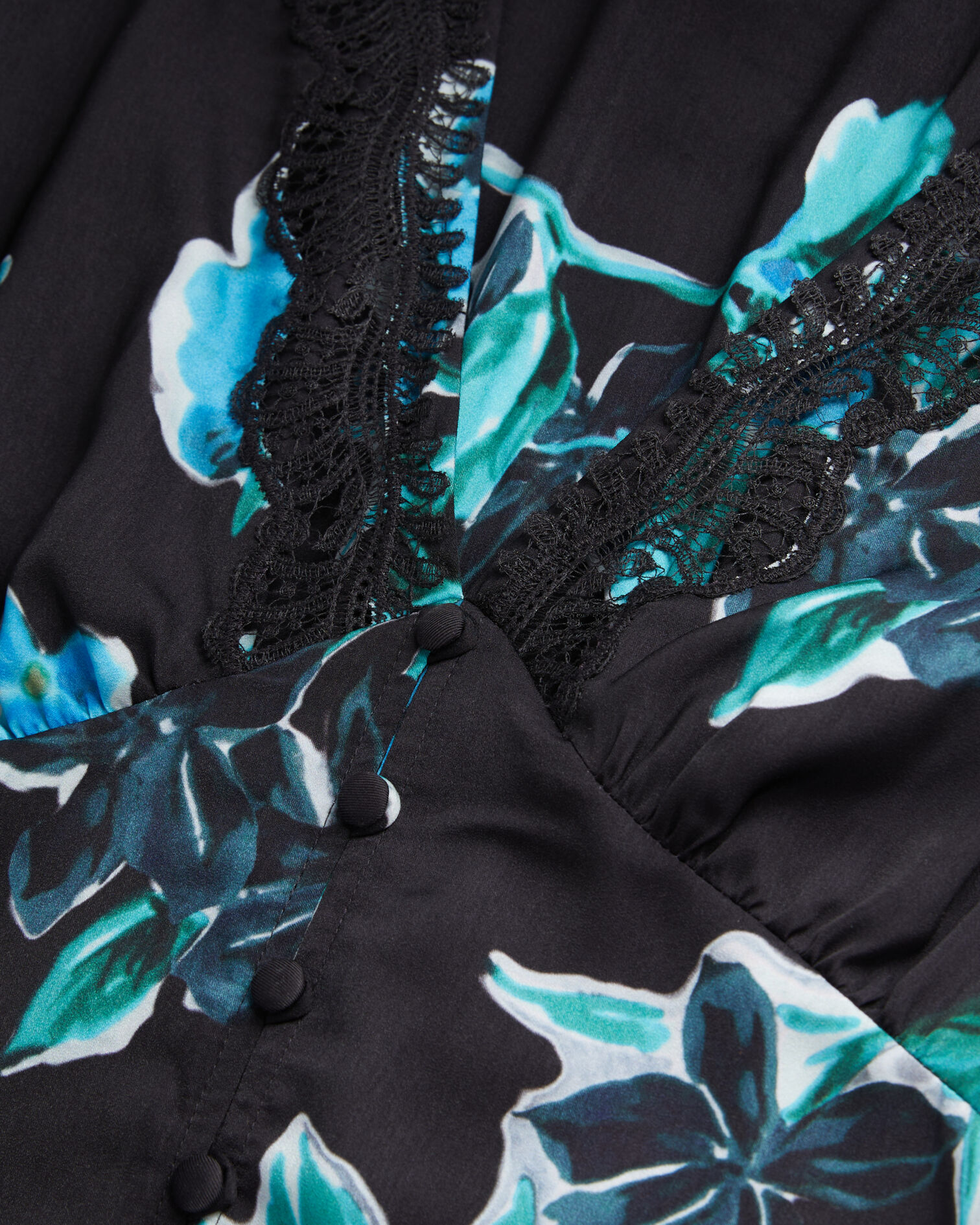 Robe courte imprimée avec détails en dentelle, BLACK BLUE, hi-res image number null