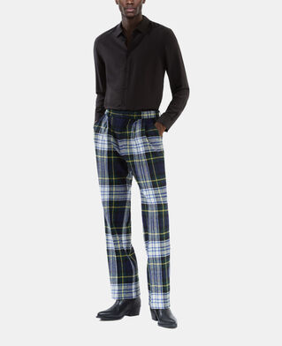 The Kooples H GREEN-WHITE green and navy blue check wide-leg wool pants the kooples x harris tweed