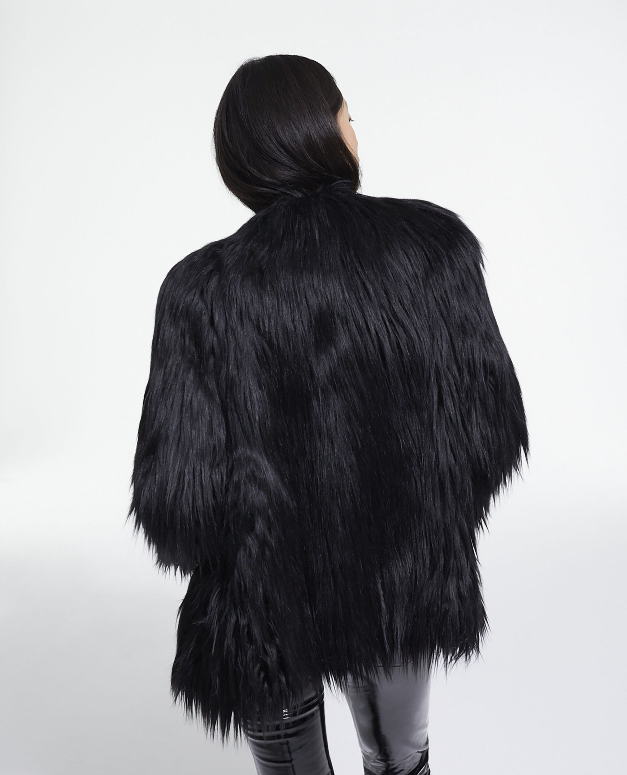 Black faux fur coat