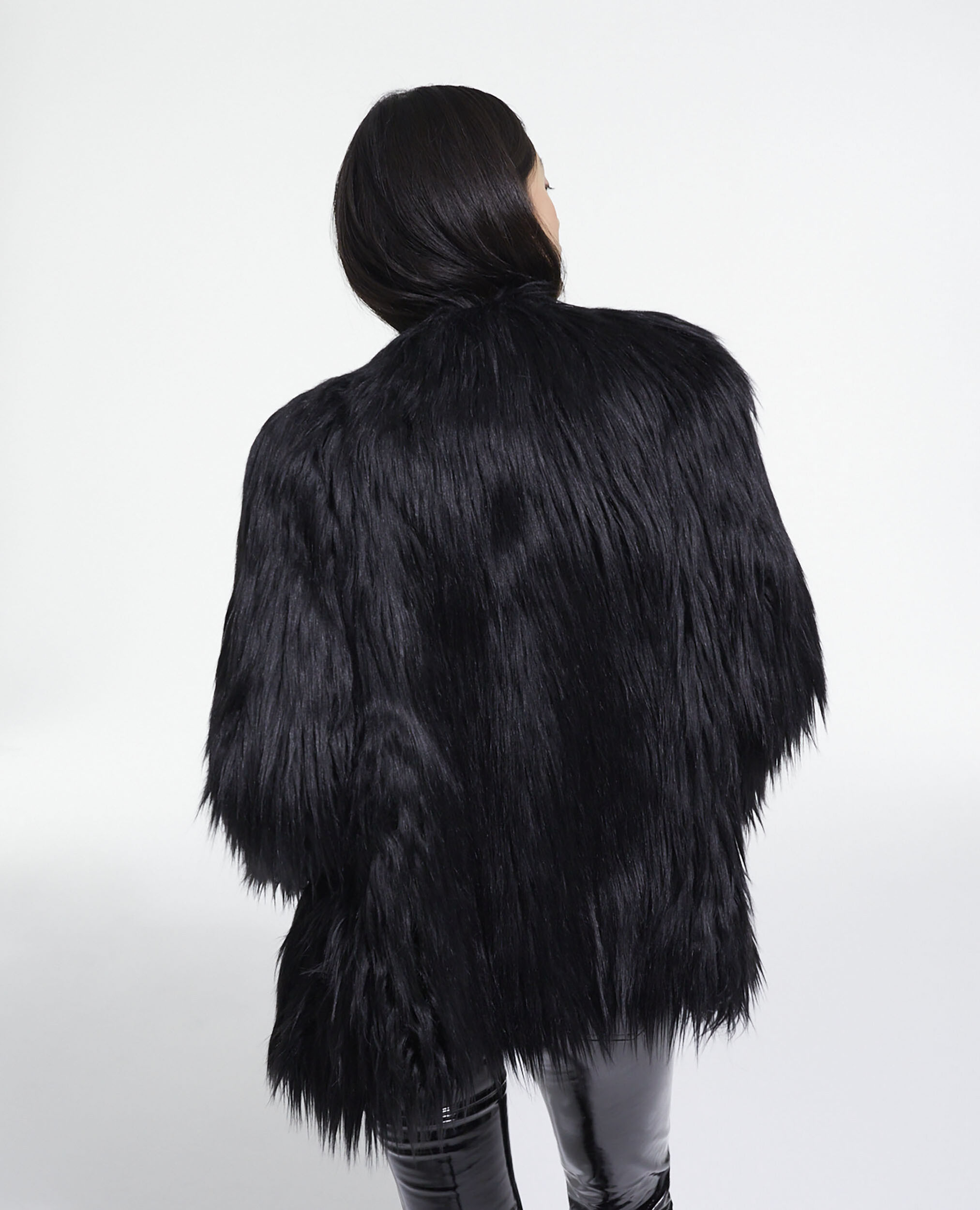 Black faux fur coat, BLACK, hi-res image number null