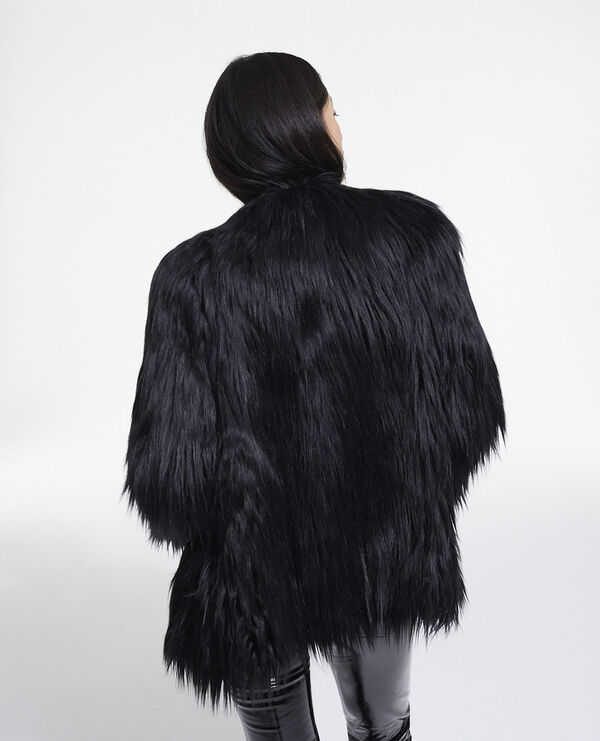 black faux fur coat