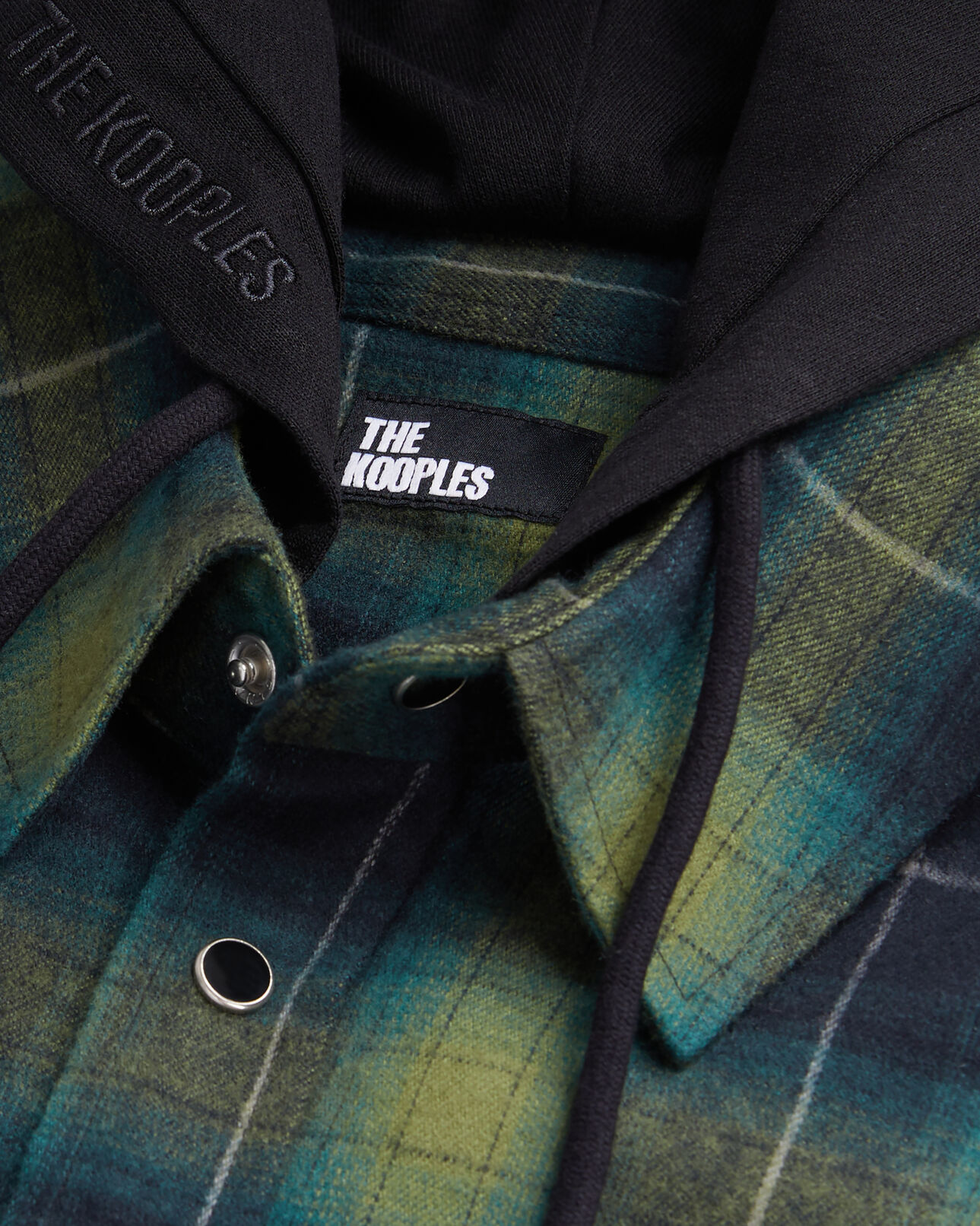 The Kooples HERREN BLACK / GREEN schwarz-grün kariertes jackenhemd mit kapuze