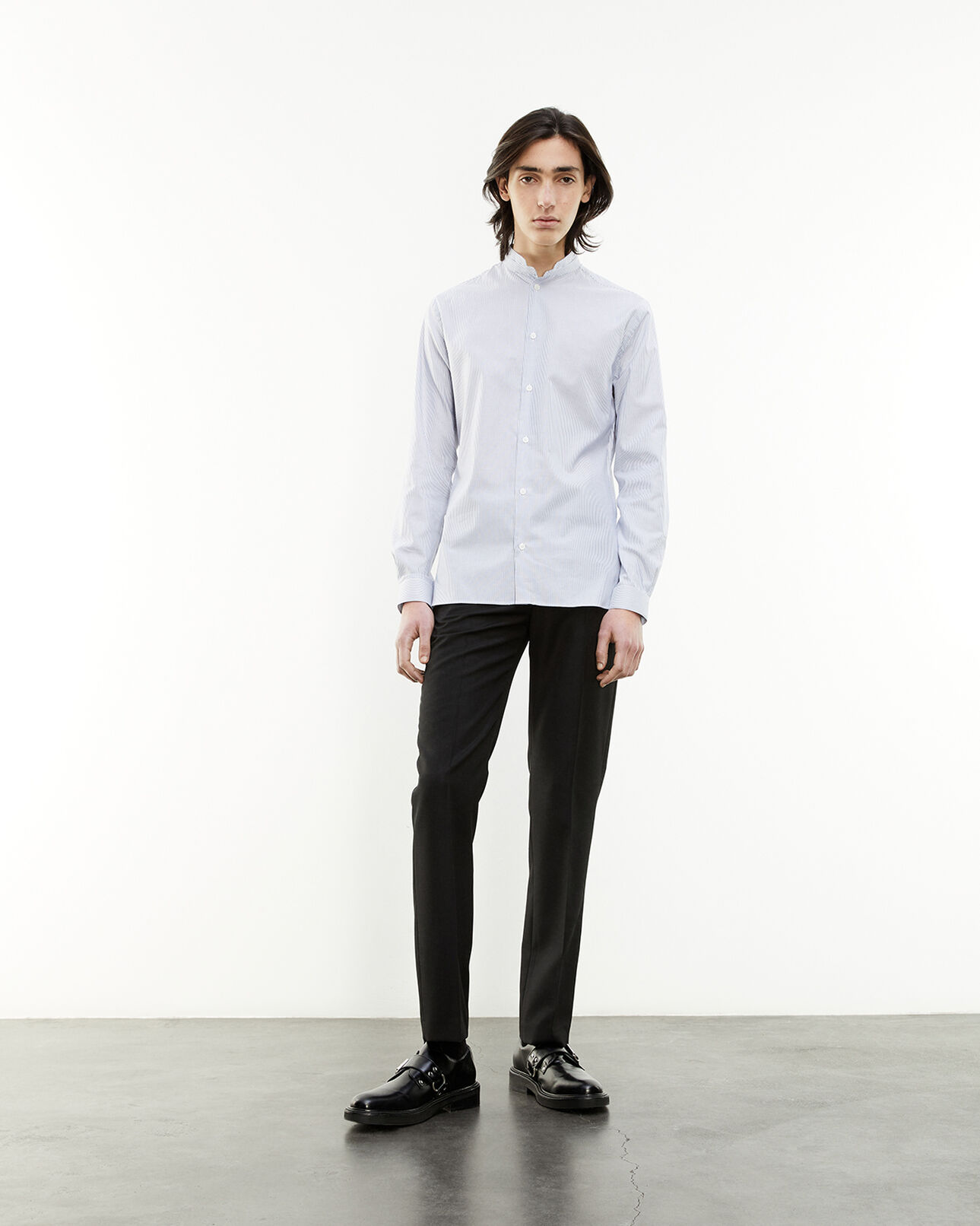 The Kooples MEN WHITE - BLUE blue and white officer-collar shirt