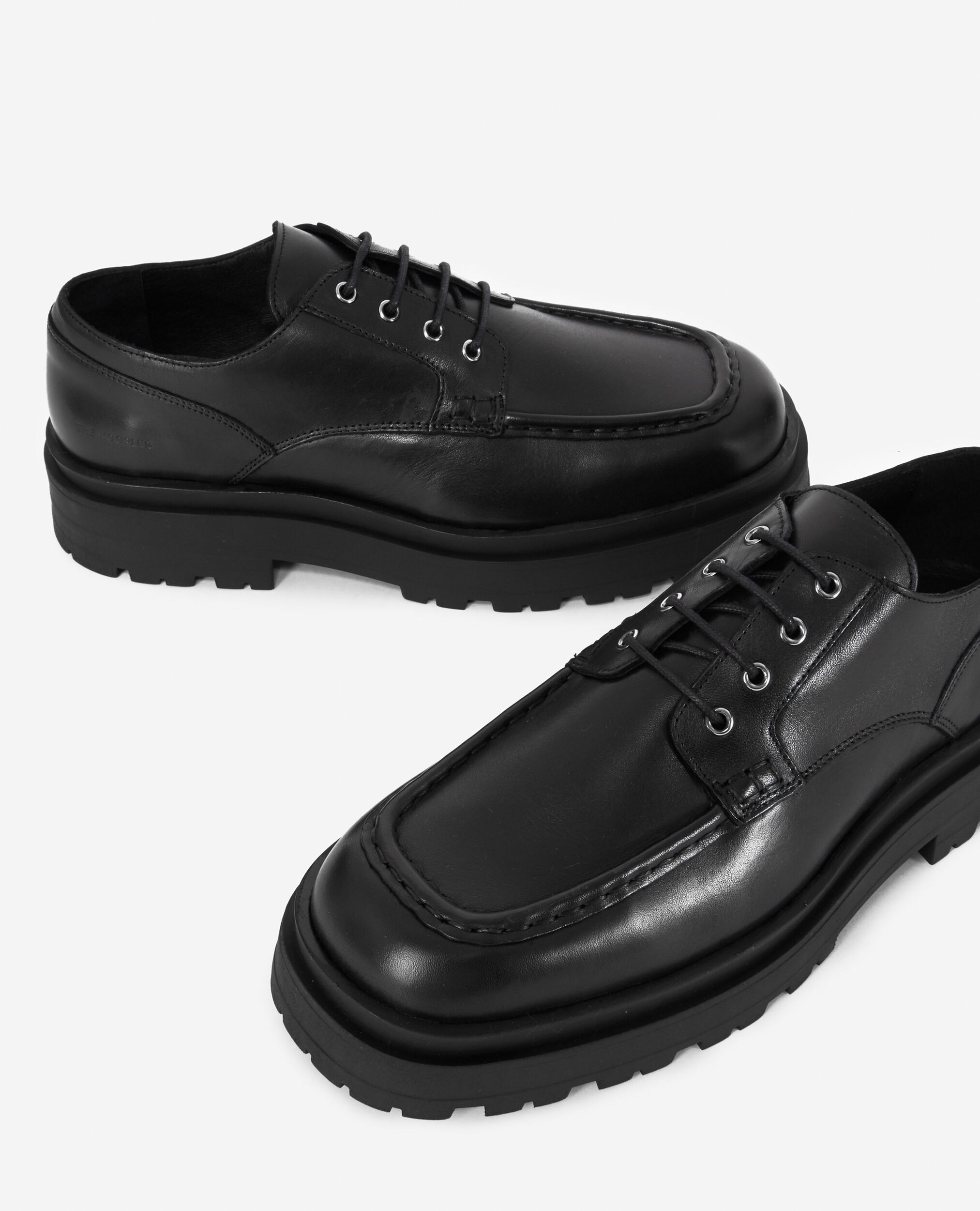 Zapatos derby negros cordones piel plataforma, BLACK, hi-res image number null