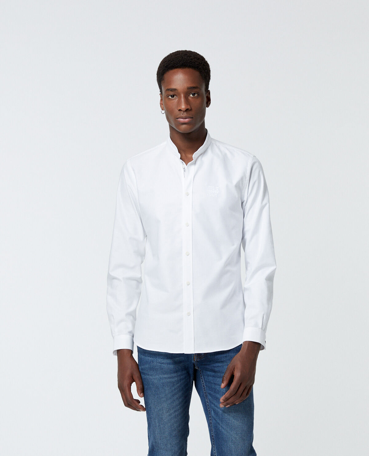 ダークブラウン 茶色 ザ・クープルス メンズ シャツ トップス Officer collar cotton shirt