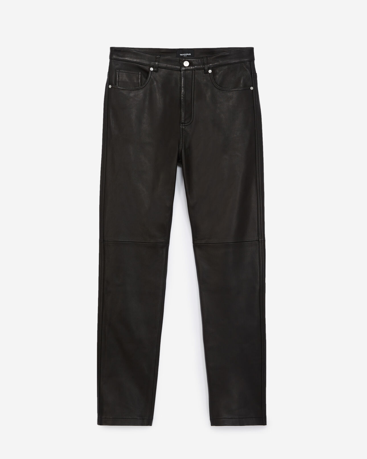 The Kooples HOMME BLACK pantalon droit cuir noir à poches