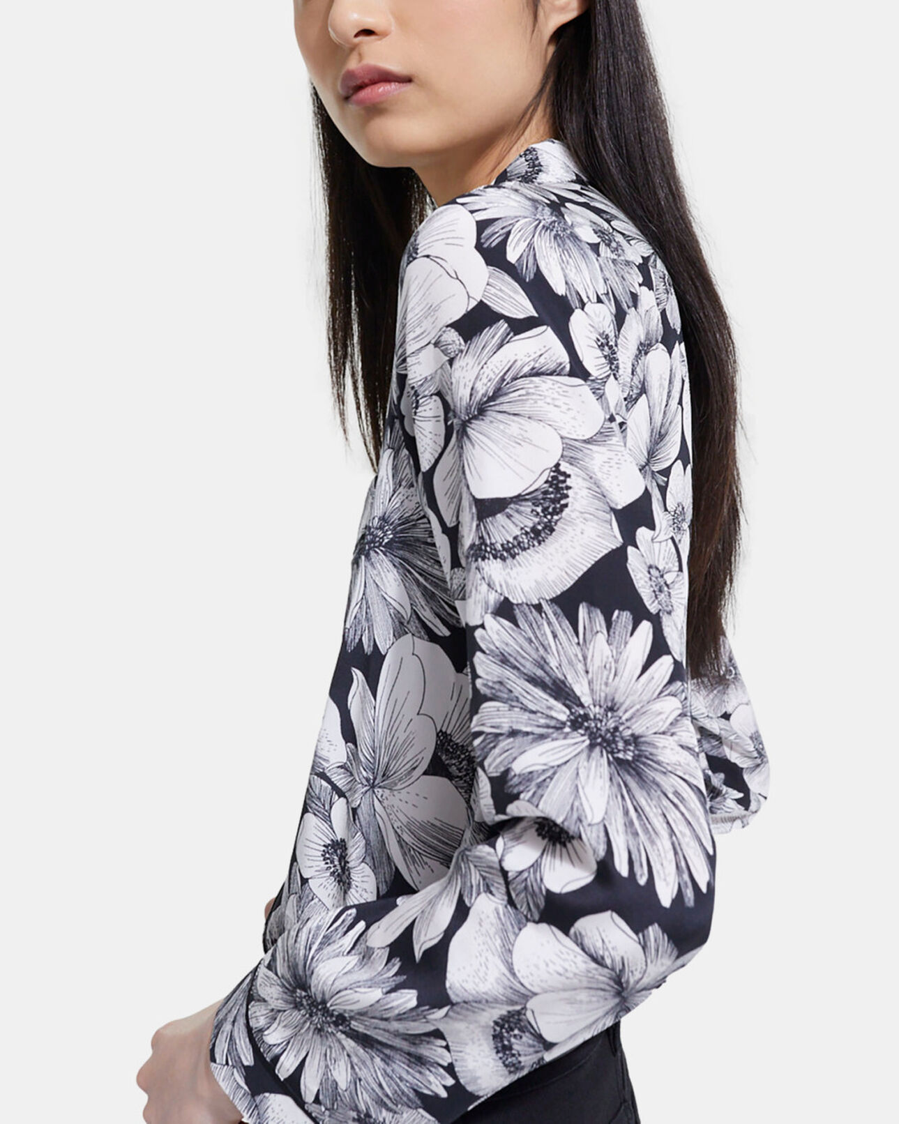 The Kooples WOMEN BLACK WHITE floral silk shirt