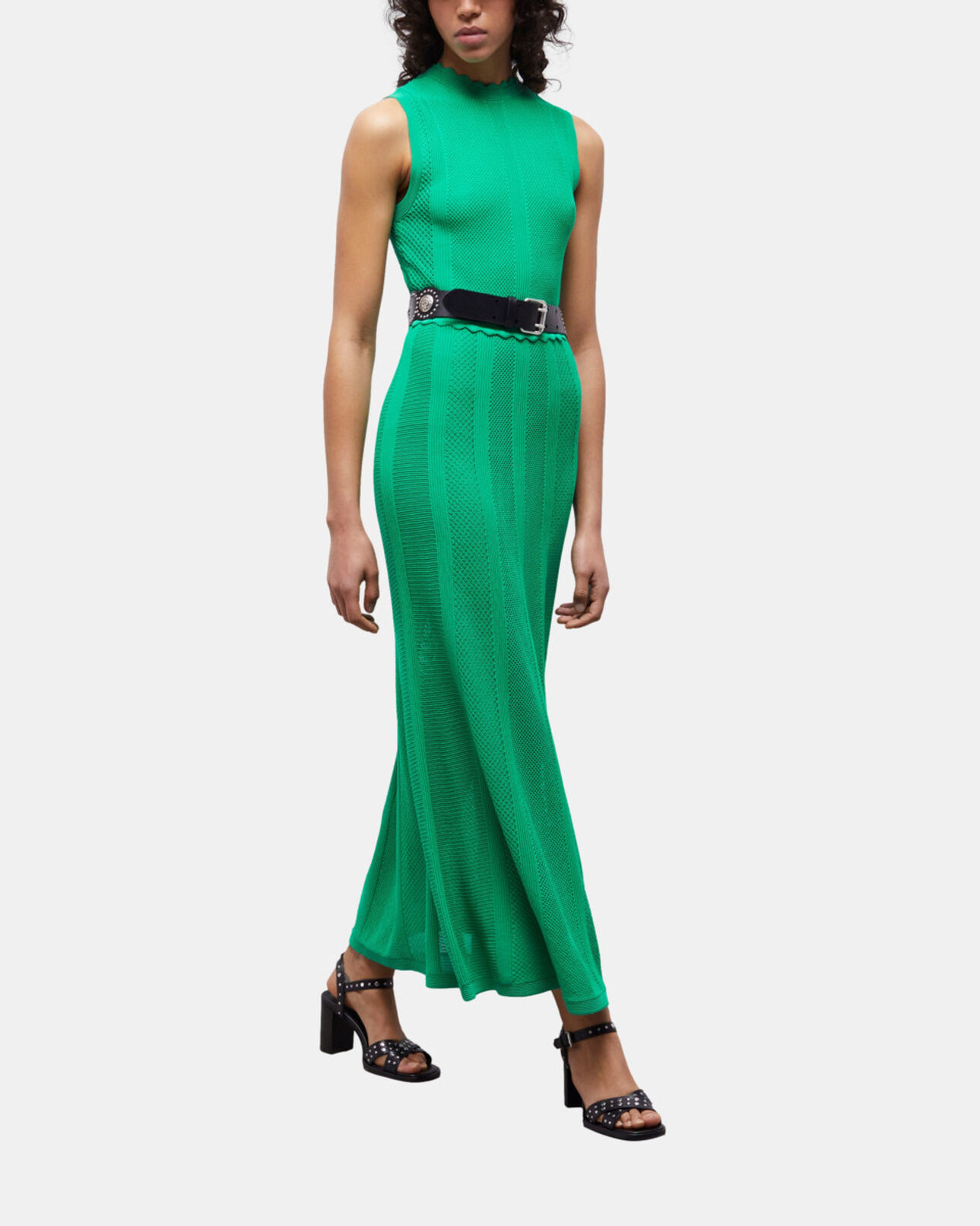 The Kooples DAMEN GREEN langes, grünes strickkleid mit ajour-details