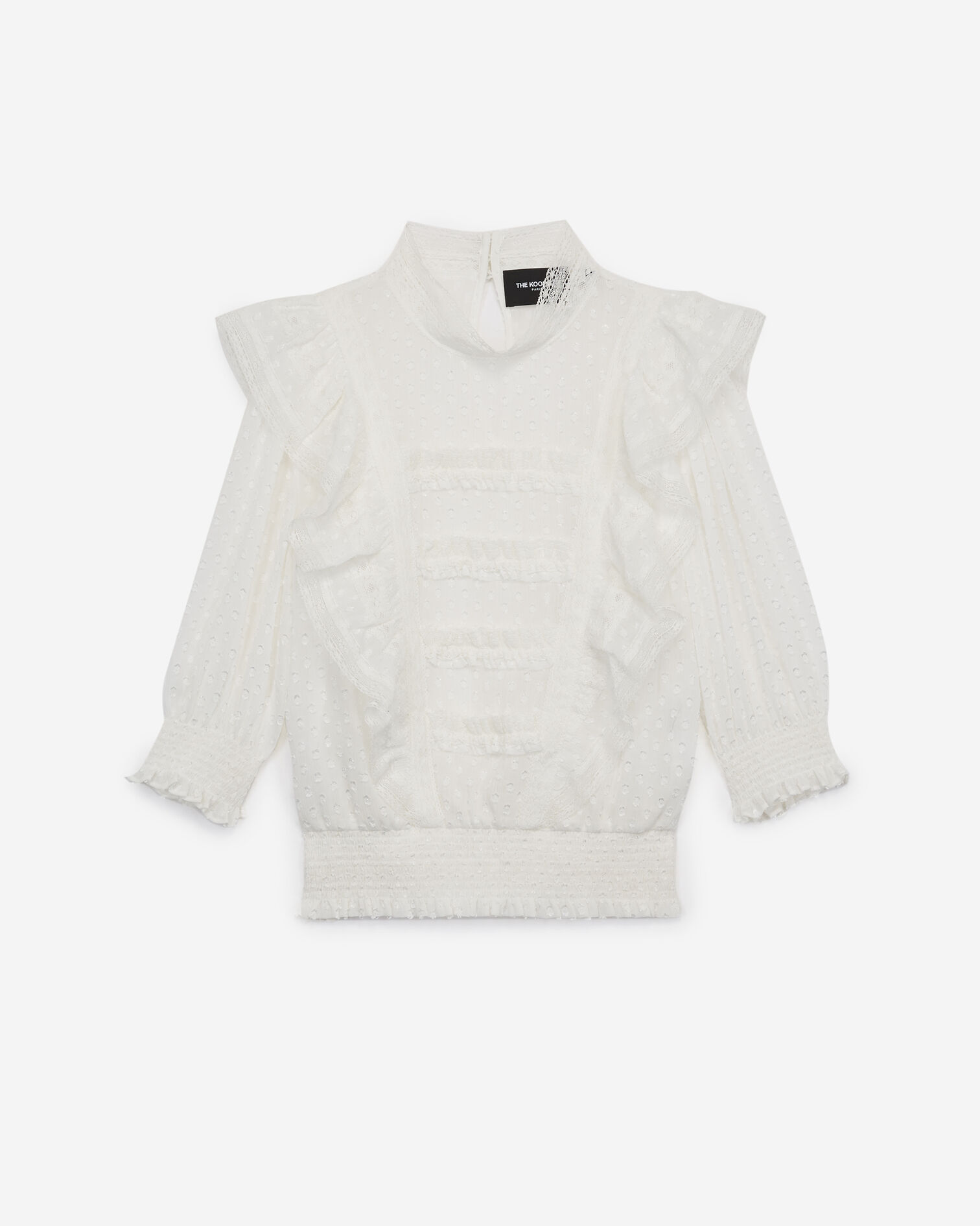 Frilly long-sleeve ecru top, ECRU, hi-res image number null