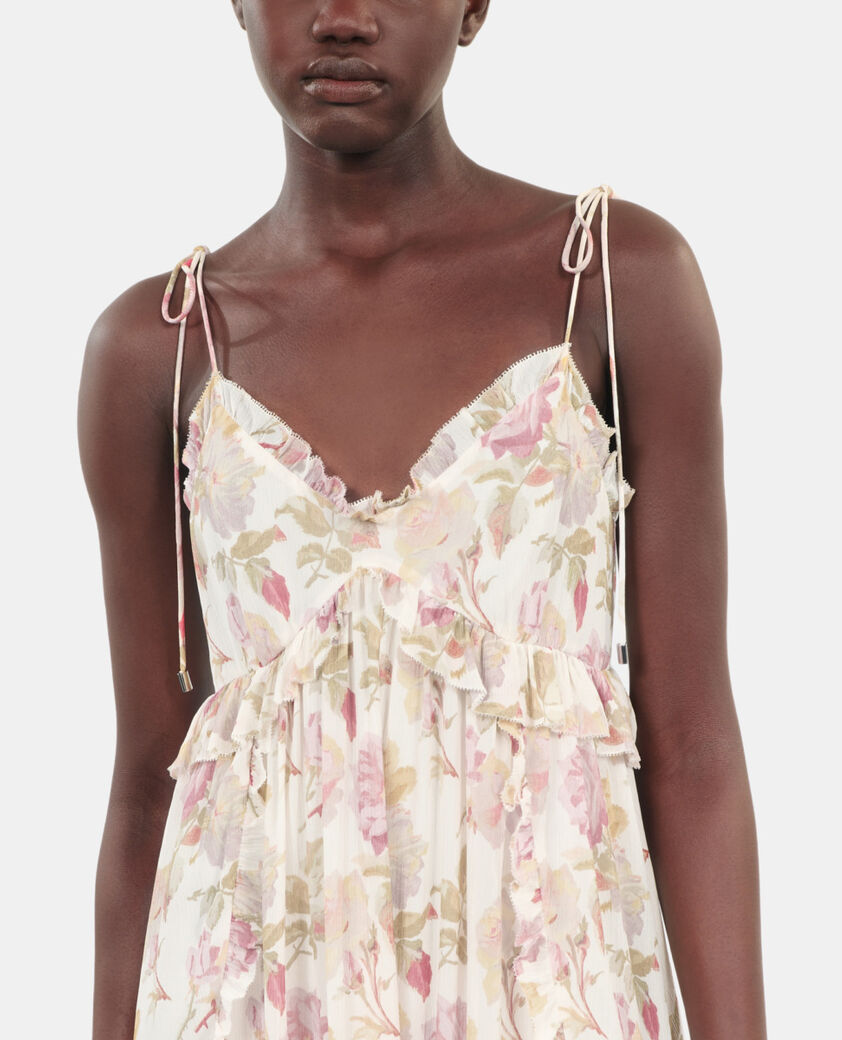 The Kooples FEMME BEIGE / RED robe courte avec imprim&eacute; fleuri en soie