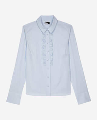 The Kooples WOMEN LIGHT BLUE blue poplin shirt with ruffles
