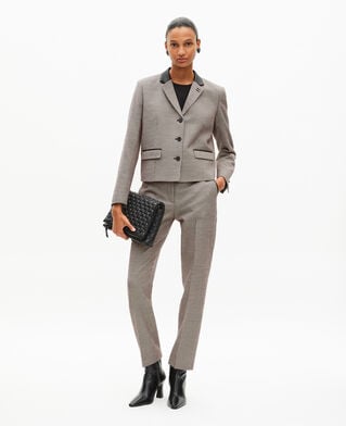 The Kooples F BLACK GREY short black and white houndstooth tailored jacket
