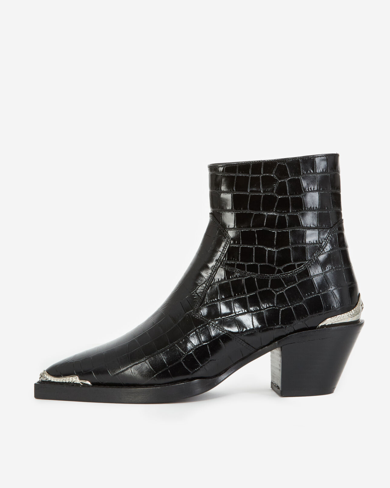 The Kooples FEMME BLACK bottines noires cuir façon croco