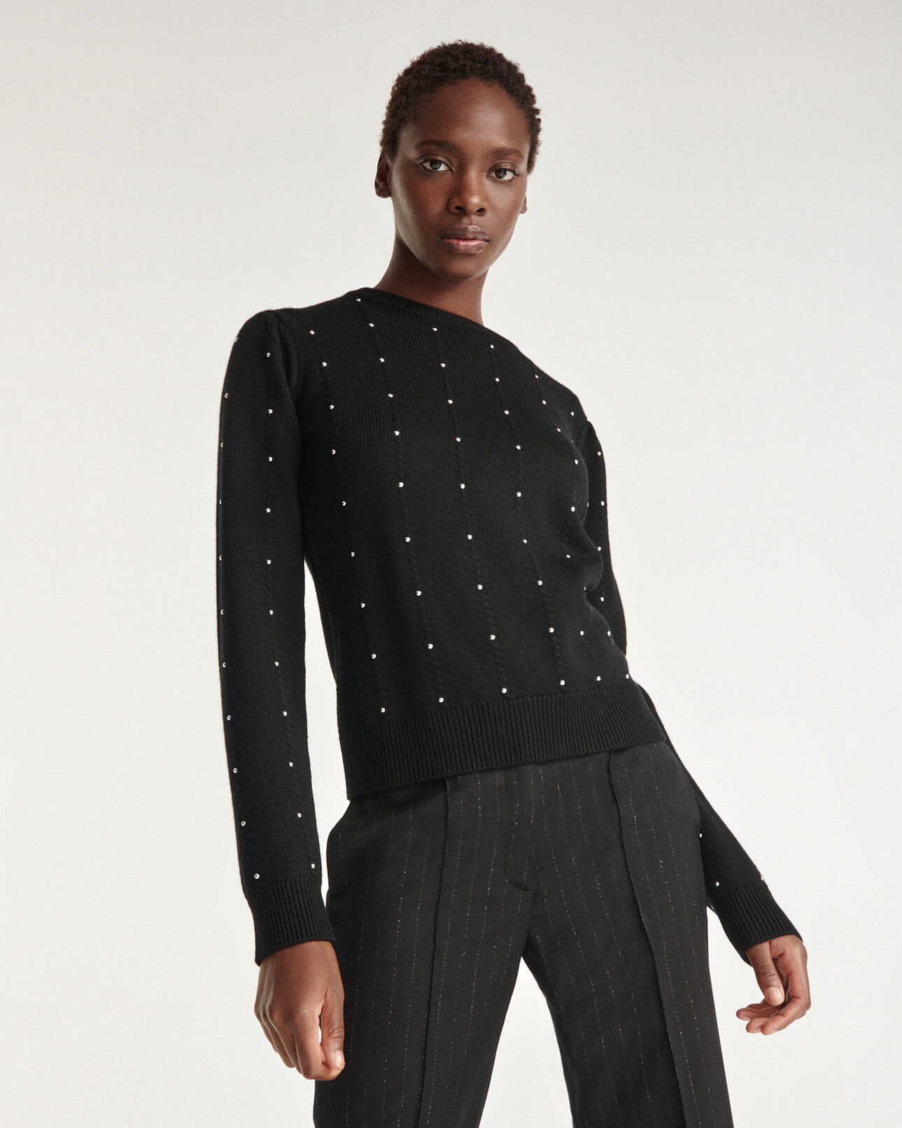 The Kooples WOMEN BLACK black sweater with gathering - stud detail