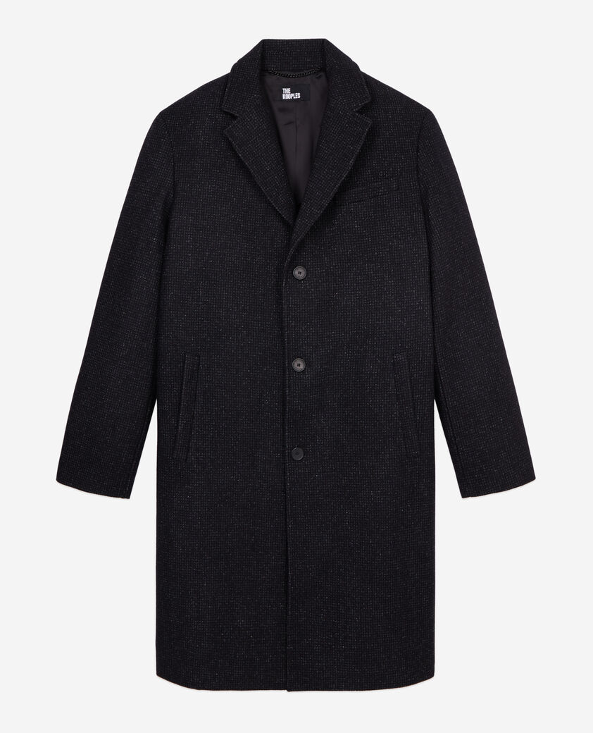The Kooples HOMME BLACK GREY manteau noir long en laine mélangée