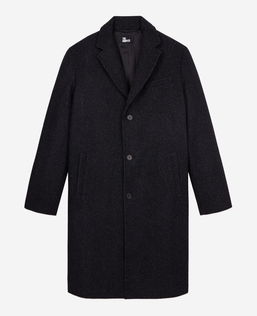 The Kooples MEN BLACK GREY long black coat in wool blend