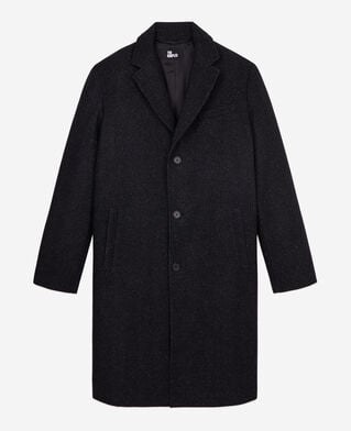 The Kooples MEN BLACK GREY long black coat in wool blend