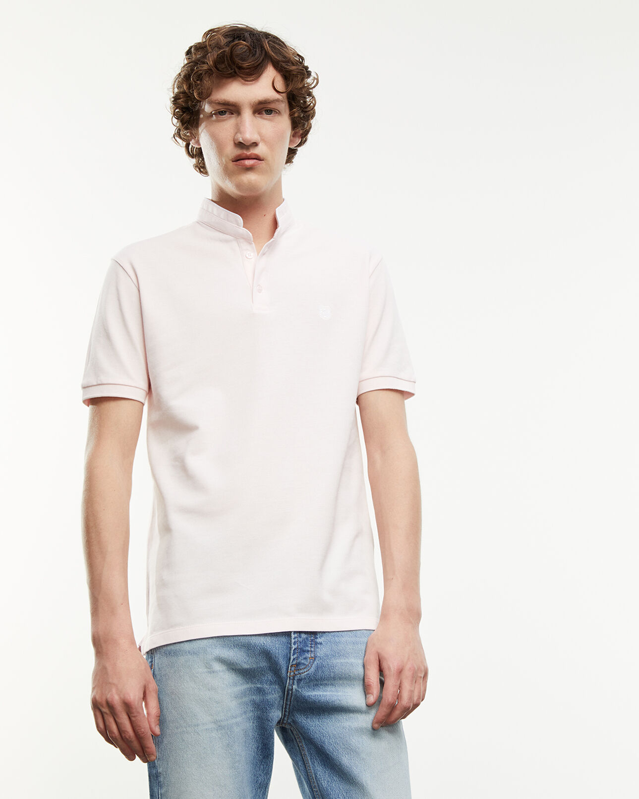The Kooples MEN BABY PINK/BLANC OPTIQUE light pink polo shirt with white badge