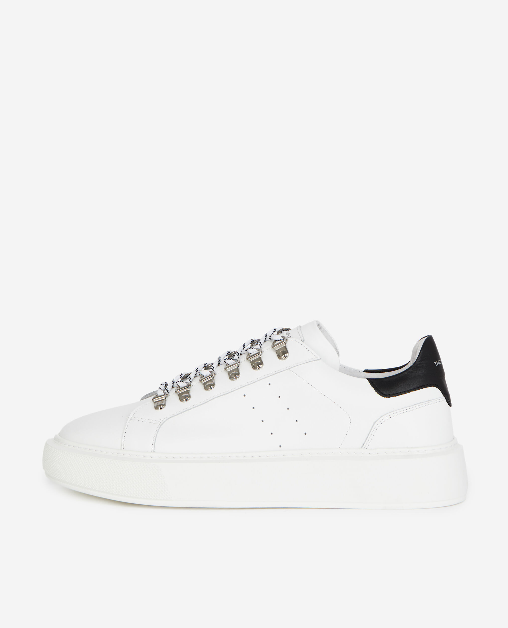Wedge white sneakers in leather with eyelets, WHITE, hi-res image number null