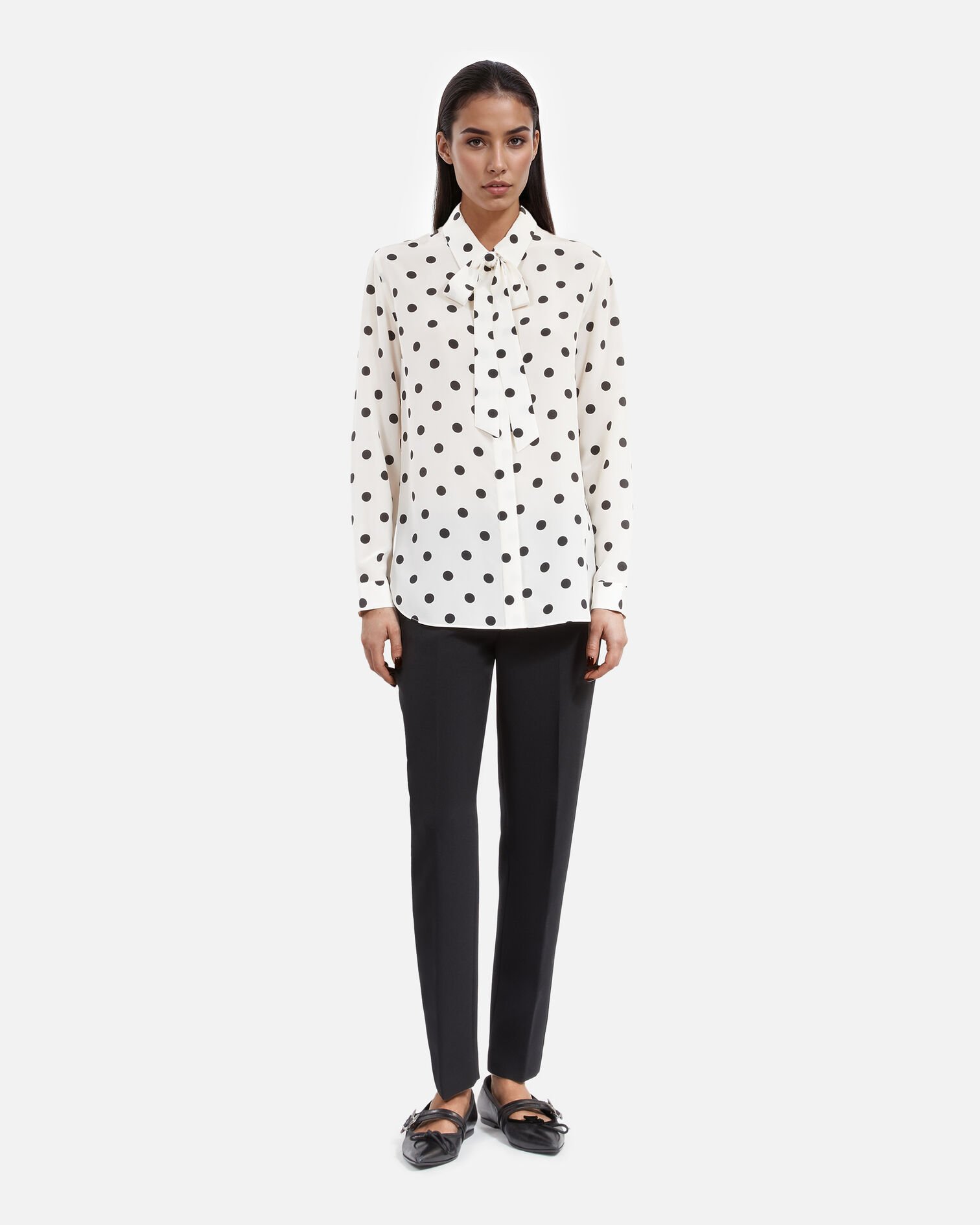 White silk polka dot shirt, WHITE / BLACK, hi-res image number null