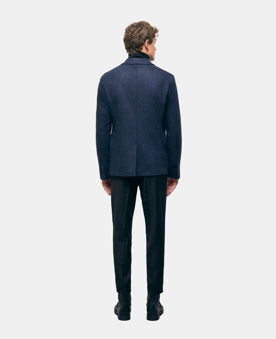 blue patterned wool jacket