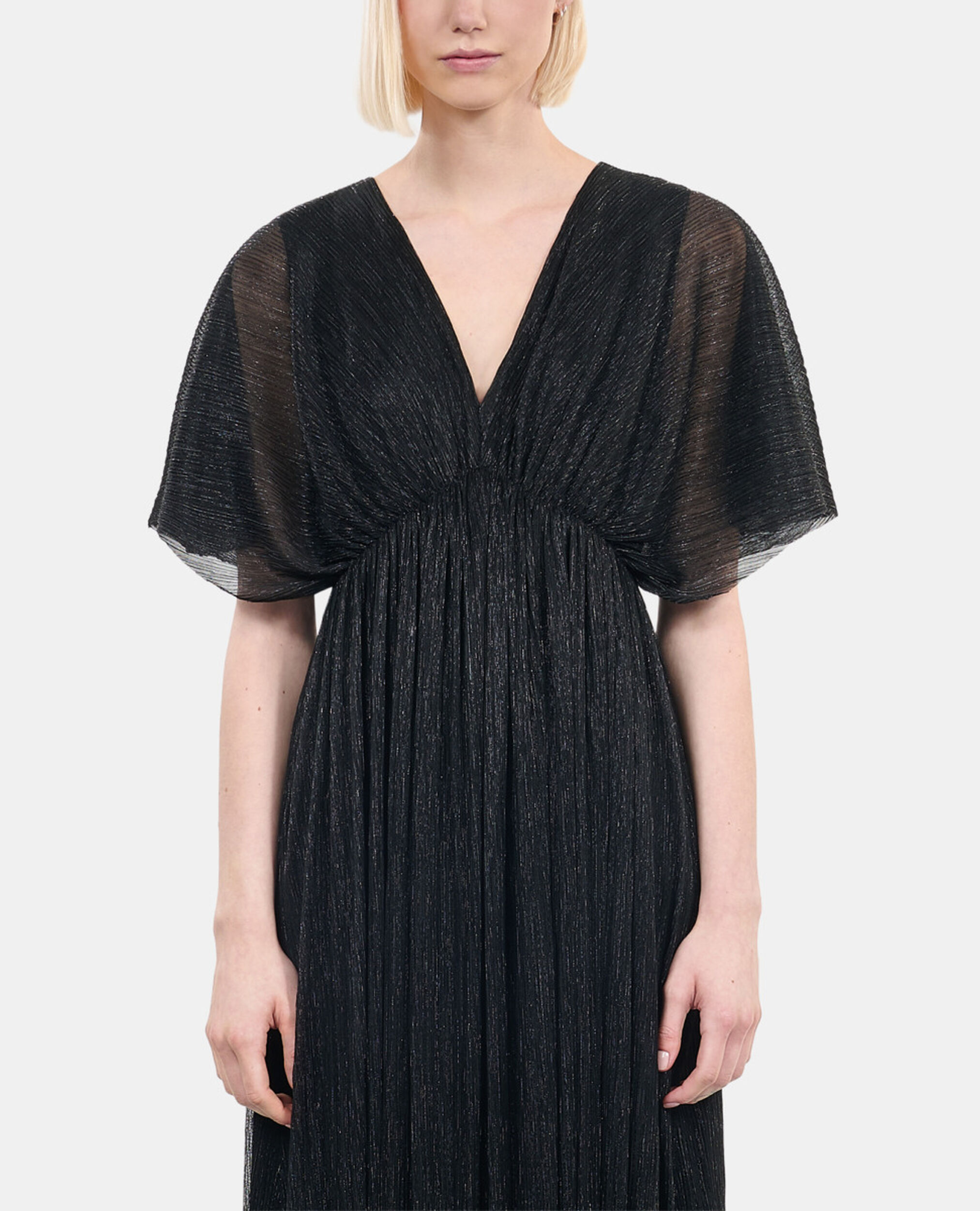 Black metallic jersey long dress, BLACK, hi-res image number null